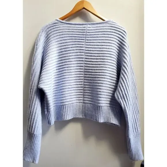 Sincerely Jules Sweater US LG Ribbed Powder Blue Ribbed Texture Long Sleeve - Picture 5 of 9